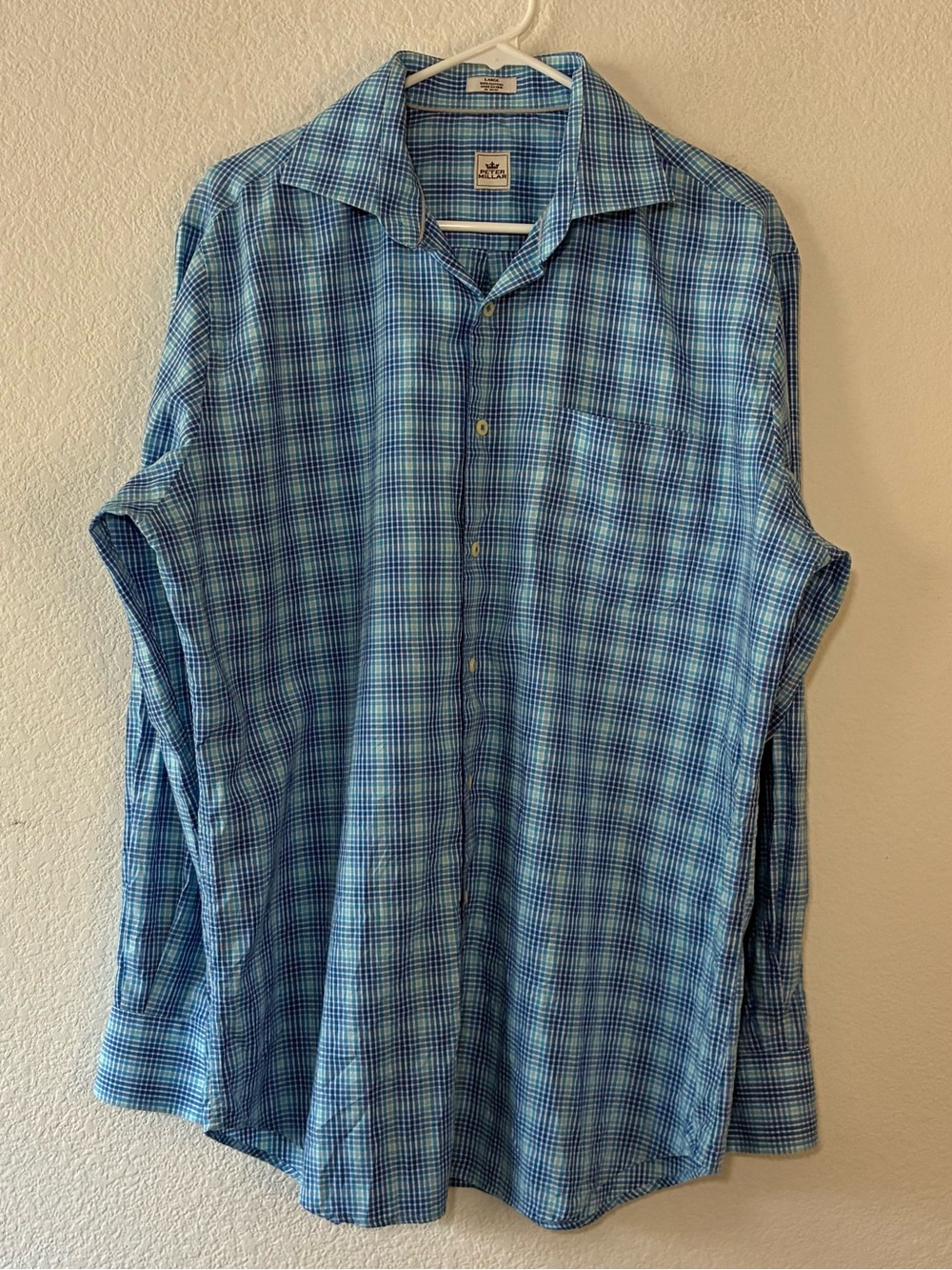 PETER MILLAR BUTTON DOWN LONG SLEEVE SHIRT, LARGE